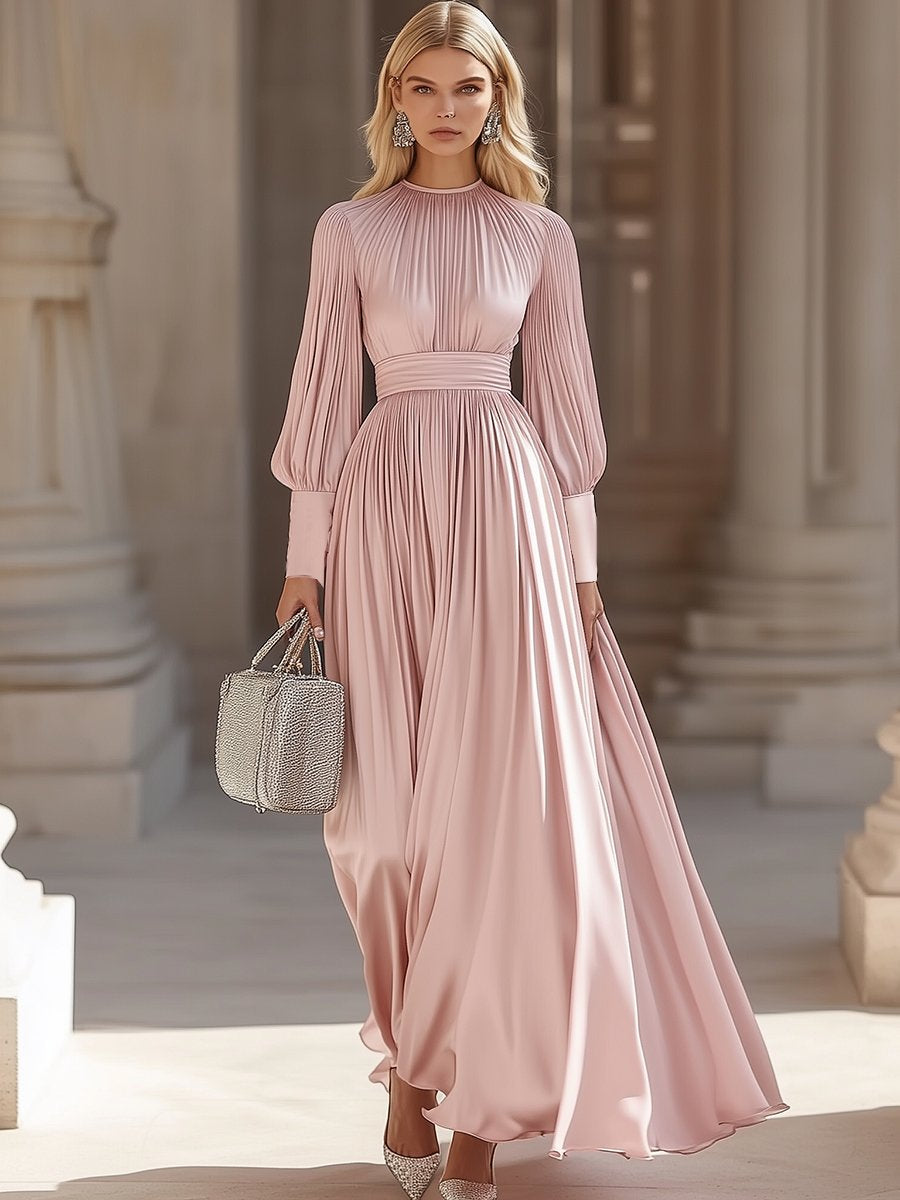 Fashionable & Elegant Pleated Satin Maxi Dress